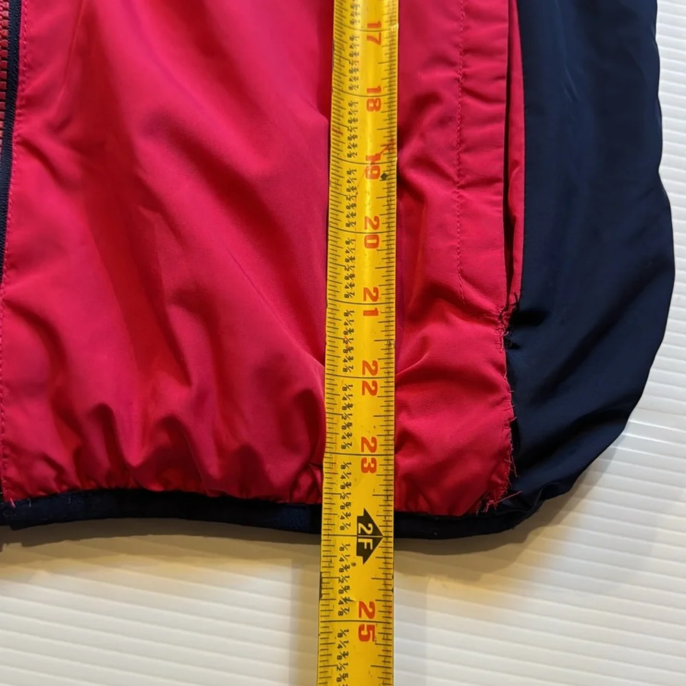 Eddie Bauer pink & blue, flowered reversible hooded jacket.  Girls size large